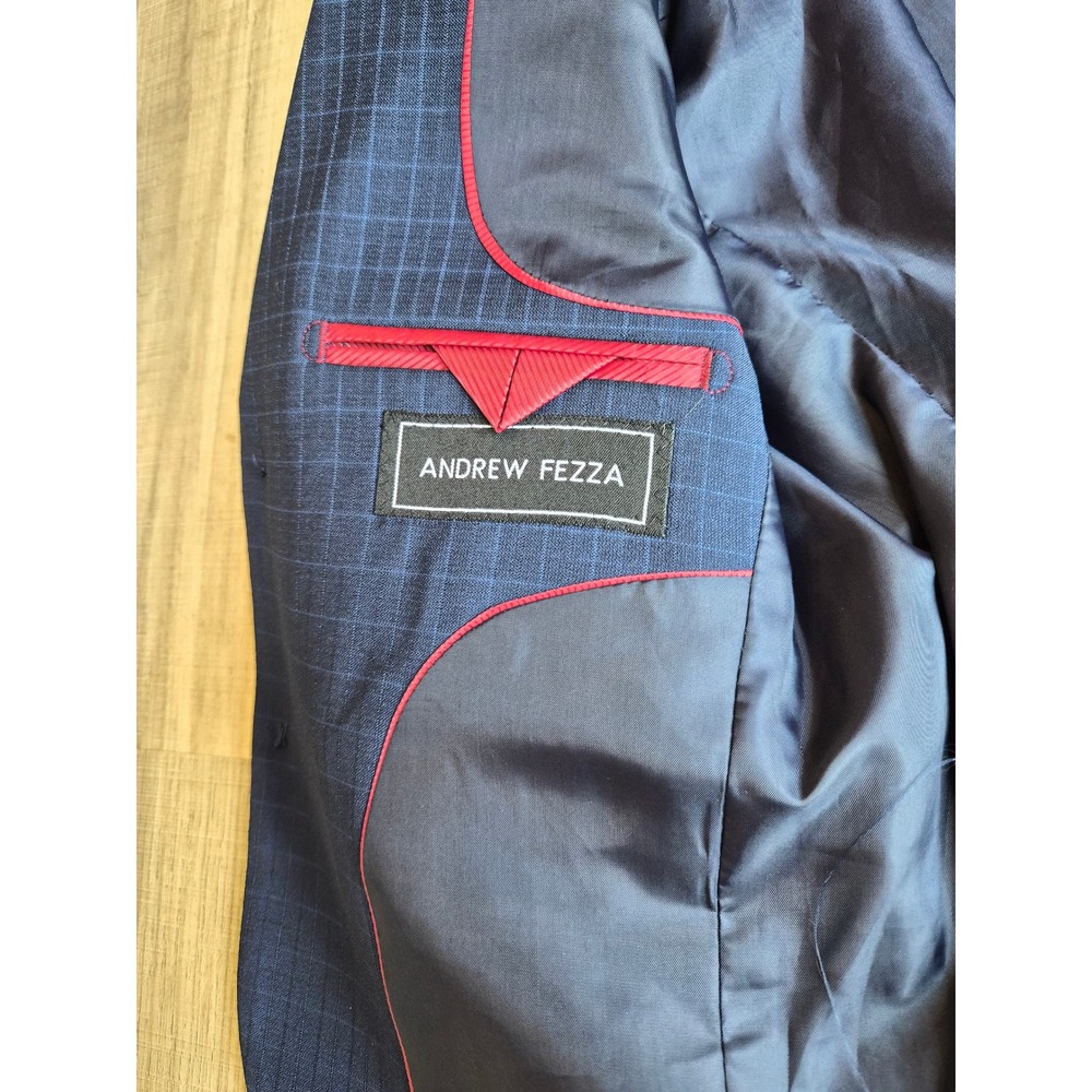 Andrew Fezza Boys Navy Blue Windowpane Plaid 3 Piece Suit Set Size 4 - Picture 6 of 13